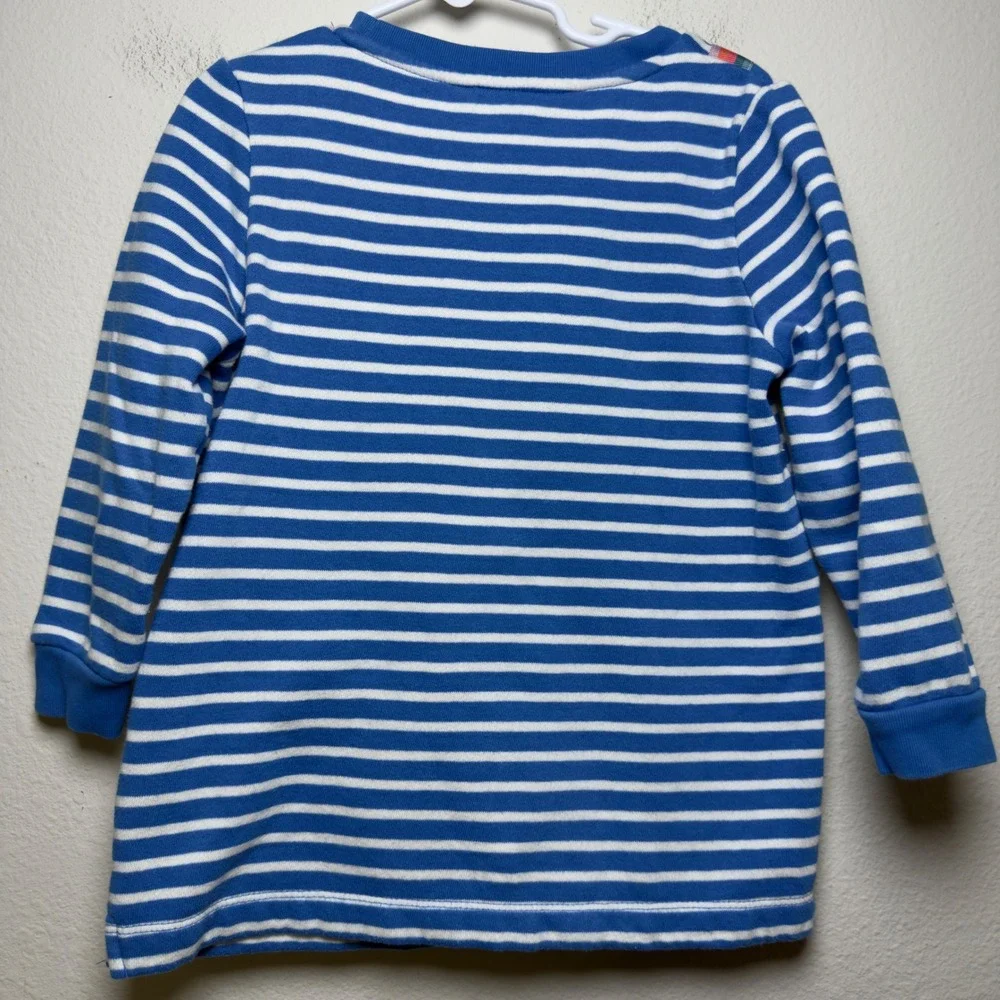 Mini Boden Girls Cotton Tunic 5-6Y Blue Striped Rainbow Cloud Applique Pocket